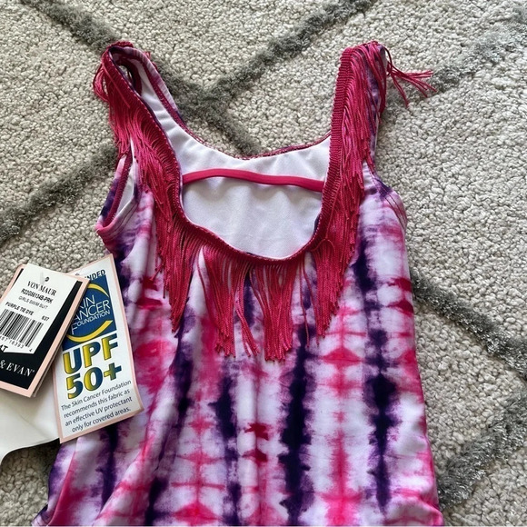 Andy and Evan tie dye fringe one piece bathing suit upf 50 purple pink new 4T - Picture 3 of 8